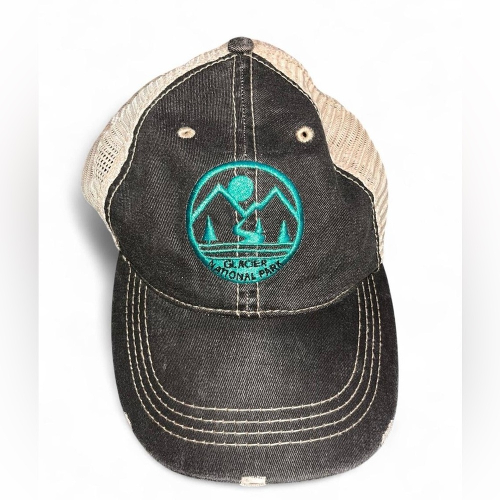 Dark wash Jean and Tan mesh Glacier National Park Cap